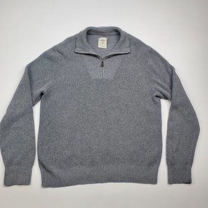 Men's Gray Fossil 54 Knit 1/4 Zip Pullover Sweater size XL- Cotton Wool Blend